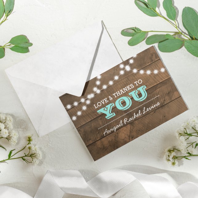 Tarjeta De Agradecimiento Barnwood Luces Verde azuladas B"H Bat Mitzvah Grac (Subido por el creador)