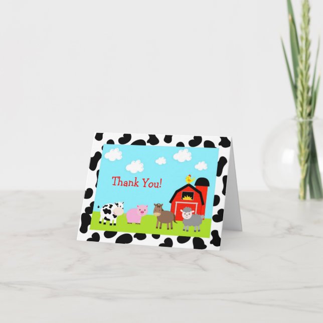 Tarjeta De Agradecimiento Barnyard Farm Animals Folded Gracias Cartas De Not (Anverso)