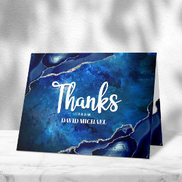 Tarjeta De Agradecimiento Barras Mitzvah Modern Blue Agate Watercolor Script