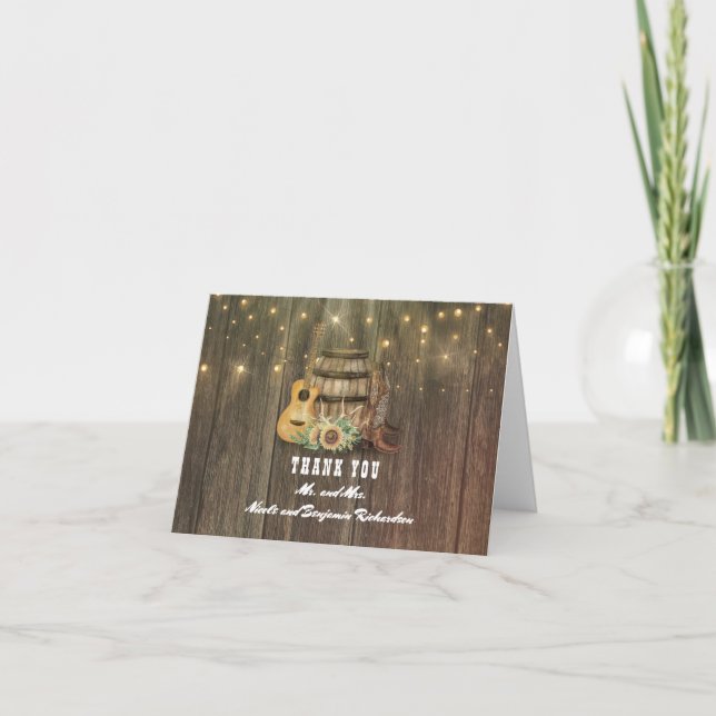 Tarjeta De Agradecimiento Barrel y Cowboy Boots Country Wedding Gracias (Anverso)