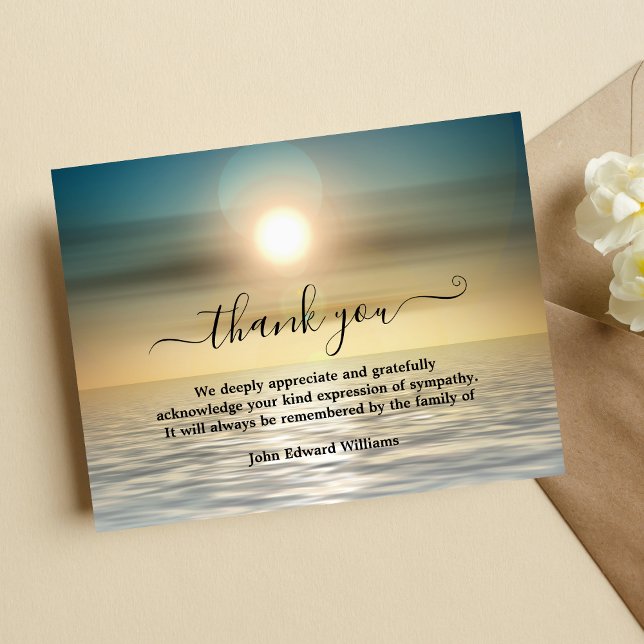 Tarjeta De Agradecimiento Barrera de Funeral de Beach Sunset (Beach Sympathy Thank You Card)