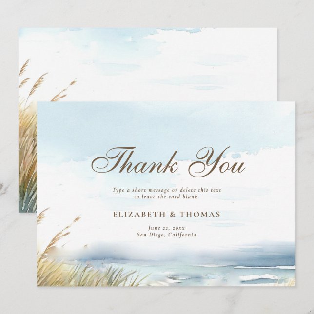 Tarjeta De Agradecimiento Barrera de playa silvestre Boda elegante de arte o (Anverso / Reverso)
