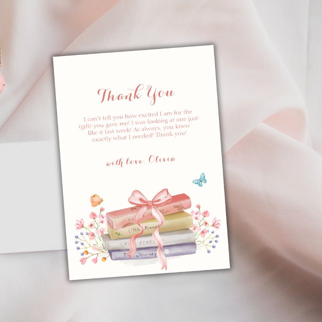Tarjeta De Agradecimiento Barrido de flores elegante dulce Baby Shower (Sweet Elegant Floral Bow Book Baby Shower Thank You Card)