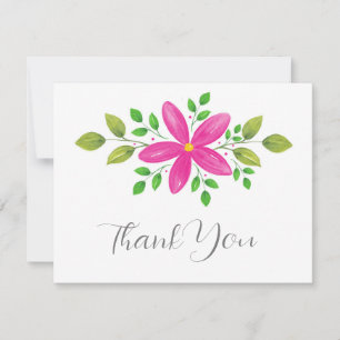 Tarjeta De Agradecimiento Barrido floral de acuarela rosa caliente