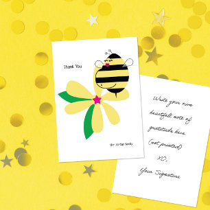 Tarjeta De Agradecimiento Barriga de Bebé Mamá Abeja Flor Amarilla