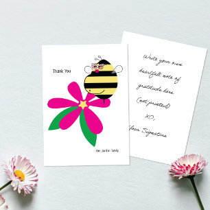 Tarjeta De Agradecimiento Barriguita de Mamá Abeja con Gafas Flor Rosa