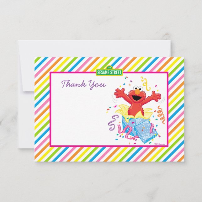 Tarjeta De Agradecimiento Barrio Sésamo | Cumpleaños de Elmo Chica (Anverso)