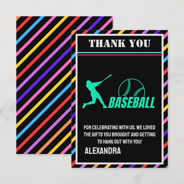 Tarjeta De Agradecimiento Baseball Birthday Party, Baseball Girl Player  (Anverso / Reverso)