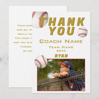 Tarjeta De Agradecimiento Baseball Photo Player Team Coach