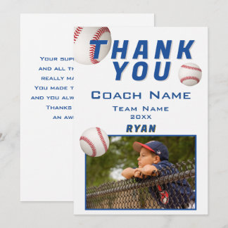 Tarjeta De Agradecimiento Baseball Photo Player Team Coach