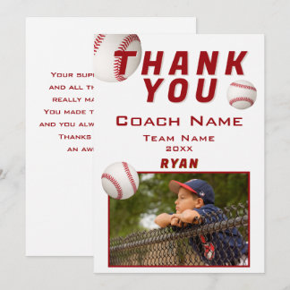 Tarjeta De Agradecimiento Baseball Photo Player Team Coach