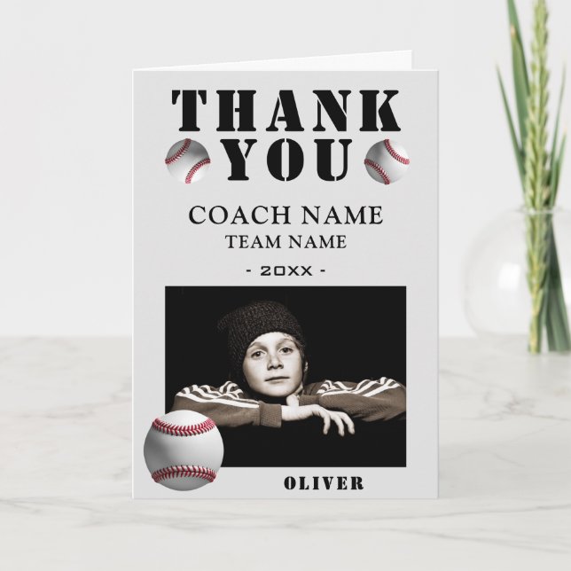Tarjeta De Agradecimiento Baseball Sports Photo Coach  (Anverso)