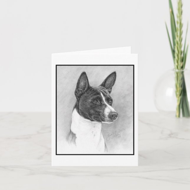 Tarjeta De Agradecimiento Basenji, dibujos en blanco y negro (Anverso)