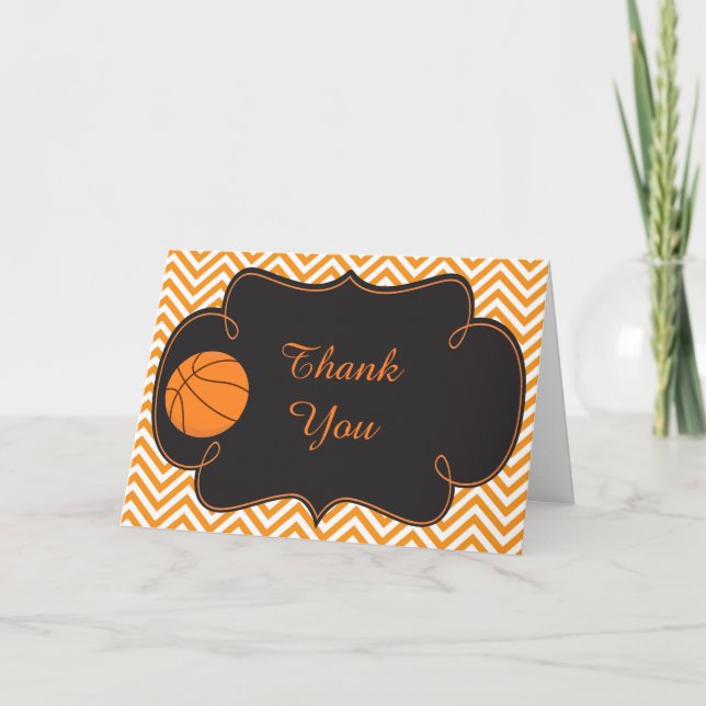 Tarjeta De Agradecimiento Basketball Sports Orange Birthday Thank You (Anverso)