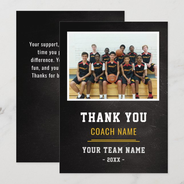 Tarjeta De Agradecimiento Basketball Team Coach Thank You Photo  (Anverso / Reverso)