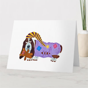 Tarjeta De Agradecimiento Basset Hound en pijama con oso de peluche