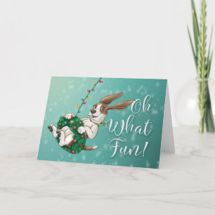 Tarjeta De Agradecimiento Basset Hound Holiday Card - ¡Qué Diversión!