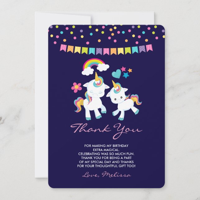 Tarjeta De Agradecimiento Bastante Unicornio, arcoiris mágico y estrellas (Anverso)