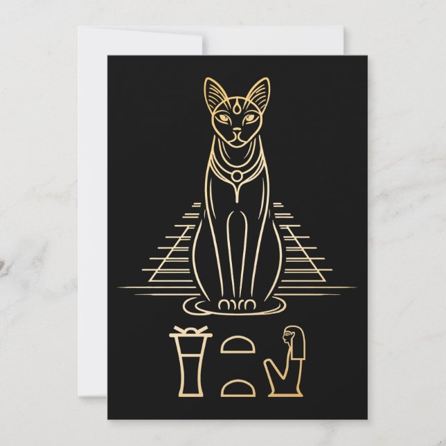 Tarjeta De Agradecimiento Bastet con nombre en jeroglíficos y pirámide de Eg (Anverso)