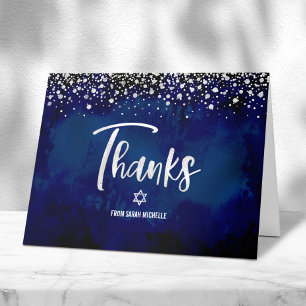 Tarjeta De Agradecimiento Bat Mitzvah Armada Plateado Brillante Holográfico