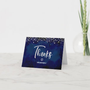 Tarjeta De Agradecimiento Bat Mitzvah Armada Plateado Brillante Holográfico 