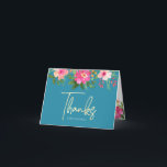 Tarjeta De Agradecimiento Bat Mitzvah Blue Gold Script Floral Watercolor<br><div class="desc">¡Asegúrate de que tu favorito Bat Mitzvah muestre su aprecio a todos los que apoyaron su evento! ¡Envíe esta sofisticada tarjeta de agradecimiento personalizada! Una acuarela floral impresionante, rosa y melocotón, con una tipografía de Relieve metalizado dorado falso y un tipo serif moderno de rosa polvoriento y sans grises, superponen...</div>
