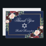 Tarjeta De Agradecimiento Bat Mitzvah Floral Burgundy Blue Gold<br><div class="desc">Bat Mitzvah Watercolor Borgoña Marsala Azul Floral Oro Gracias Tarjeta</div>