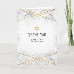 Tarjeta De Agradecimiento Bat Mitzvah Geométrico de Mármol Dorado 