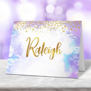 Tarjeta De Agradecimiento Bat Mitzvah Gold Script Purple Custom Name Raleigh