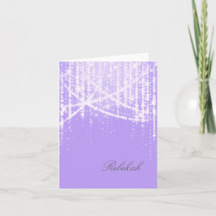 Tarjeta De Agradecimiento Bat Mitzvah Lavender Purple Sparkly Luces
