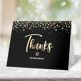 Tarjeta De Agradecimiento Bat Mitzvah Negro Oro Brillante Hojalata Escritura