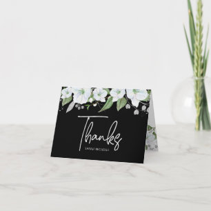 Tarjeta De Agradecimiento Bat Mitzvah Negro Plata Escritura Floral Acuarela