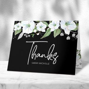 Tarjeta De Agradecimiento Bat Mitzvah Negro Plata Escritura Floral Acuarela
