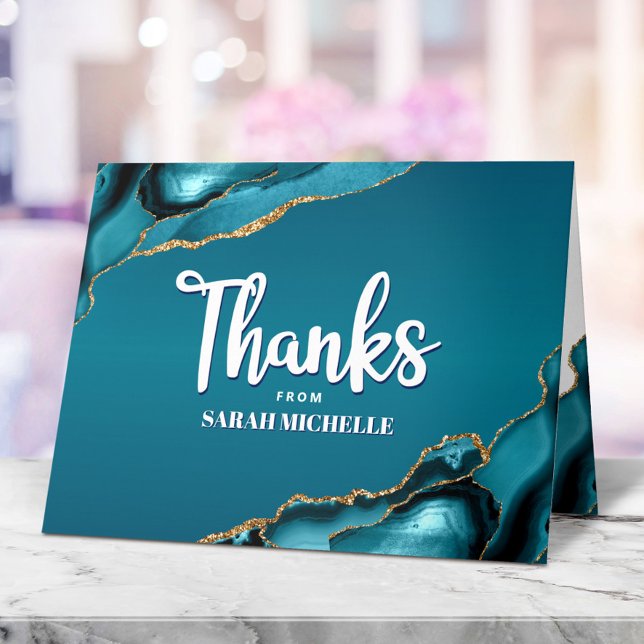 Tarjeta De Agradecimiento Bat Mitzvah Oro Turquesa Ónice Ombre Escritura Neg (Subido por el creador)