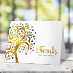 Tarjeta De Agradecimiento Bat Mitzvah Verde azulado moderno y árbol de Relie<br><div class="desc">¡Asegúrate de que tu favorito Bat Mitzvah muestre su aprecio a todos los que apoyaron su evento! ¡Envíe esta sofisticada tarjeta de agradecimiento personalizada! Este gráfico árbol de Relieve metalizado dorado falso con la estrella de David brillante, turquesa, verde azulada, morada y azul y las "hojas" de punto superpone un...</div>