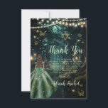 Tarjeta De Agradecimiento Bat Mitzvah vestido verde de esmeralda de los bosq<br><div class="desc">Personalice esta encantadora tarjeta de agradecimiento Bat Mitzvah fácil y rápidamente. Simplemente haga clic en el botón Editar usando herramientas de diseño para editar el texto, cambiar estilos de fuente y colores de fuente. Con un chica vestido con un vestido verde esmeralda y un fondo forestal encantado. Las mariposas, el...</div>