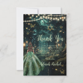 Tarjeta De Agradecimiento Bat Mitzvah vestido verde de esmeralda de los bosq