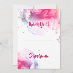 Tarjeta De Agradecimiento Bat Mitzvah Watercolor Purpurina Blank Gracias