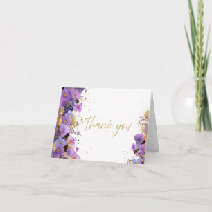 Tarjeta De Agradecimiento Batz Mitzvah Floral Morado y Dorado