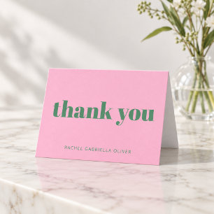 Tarjeta De Agradecimiento Batz Mitzvah personalizada moderna en rosa y verde