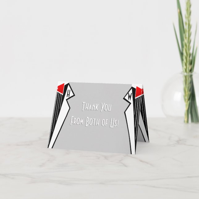 Tarjeta De Agradecimiento Bauhaus Tuxedo (Gracias De Ambos) (Anverso)