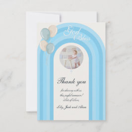 Tarjeta De Agradecimiento Bautismo Azul Moderno con Foto Personalizada