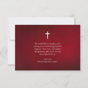Tarjeta De Agradecimiento Bautismo católico romano rojo profundamente rico