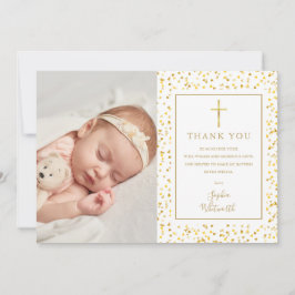 Tarjeta De Agradecimiento Bautismo Christening Gold Hearts Confetti Photo