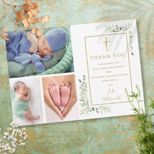 Tarjeta De Agradecimiento Bautismo Cristiandad Verde 3 Foto