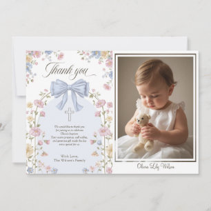 Tarjeta De Agradecimiento Bautismo Cristiano de Niña Arco Floral Pastel