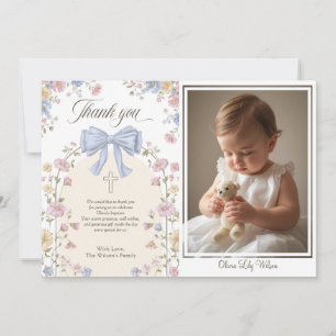Tarjeta De Agradecimiento Bautismo Cristiano de Niña Pastel Floral en Arco