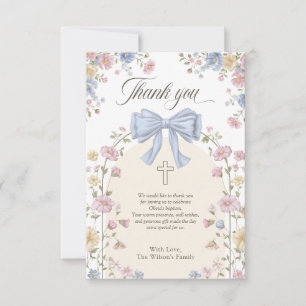 Tarjeta De Agradecimiento Bautismo Cristiano de Niña Pastel Floral en Arco
