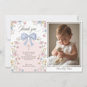 Tarjeta De Agradecimiento Bautismo Cristiano de Niña Pastel Floral en Arco