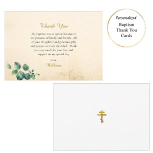 Tarjeta De Agradecimiento Bautismo cristiano ortodoxo de follaje elegante